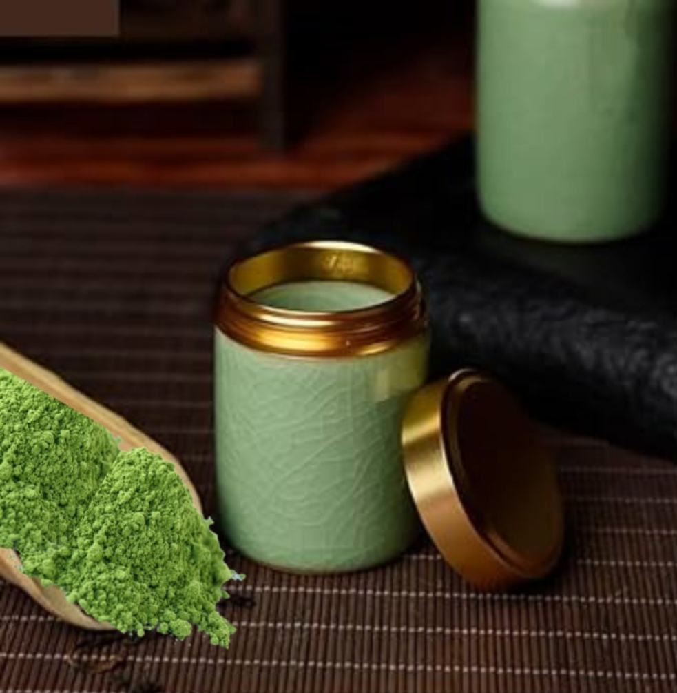 Ceramic Matcha Storage Jar – 100ml | Leaf-Textured Design