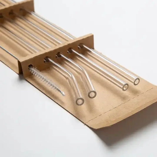 Eco-friendly Glass Straws Set - 4 Reusable Straws with Cleaning Brush