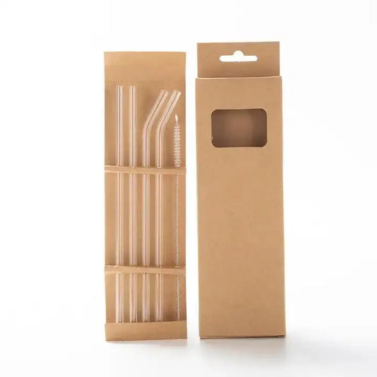 Eco-friendly Glass Straws Set - 4 Reusable Straws with Cleaning Brush