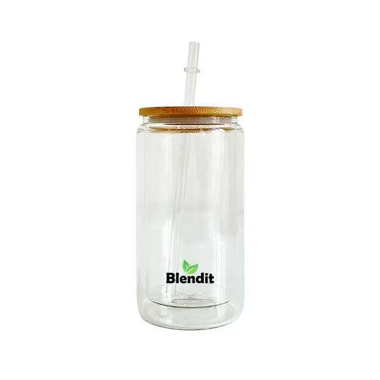Glass Matcha Shaker with bamboo lid and reusable glass straw, eco-friendly design