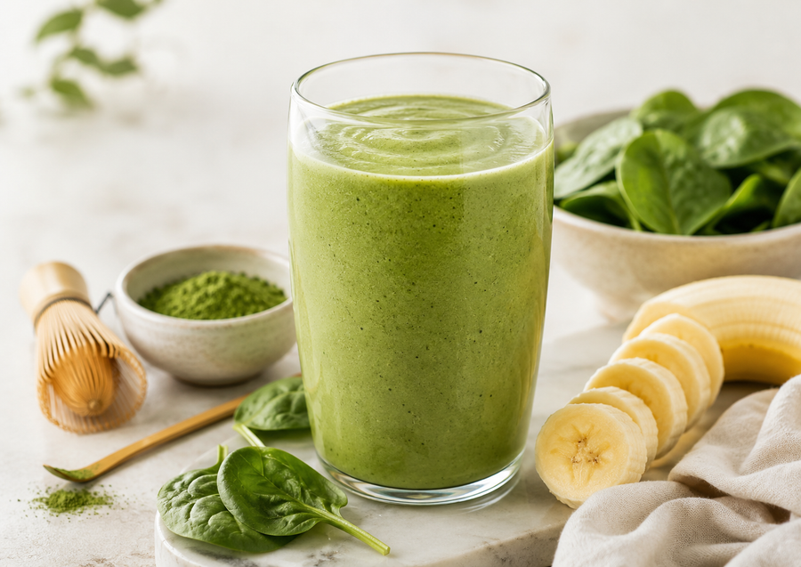 Green Matcha Smoothie with Spinach and Banana