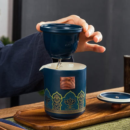 Luxury Portable Ceramic Tea Set with Leather Travel Case – Traditional Gongfu Style - Limited Edition Blendit