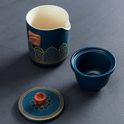 Luxury Portable Ceramic Tea Set with Leather Travel Case – Traditional Gongfu Style - Limited Edition Blendit