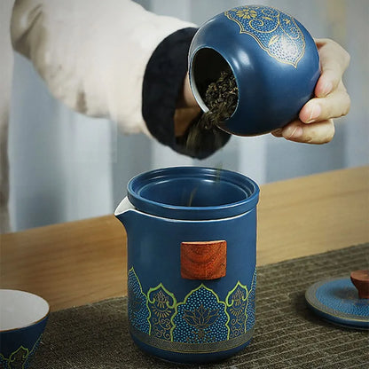 Luxury Portable Ceramic Tea Set with Leather Travel Case – Traditional Gongfu Style - Limited Edition Blendit