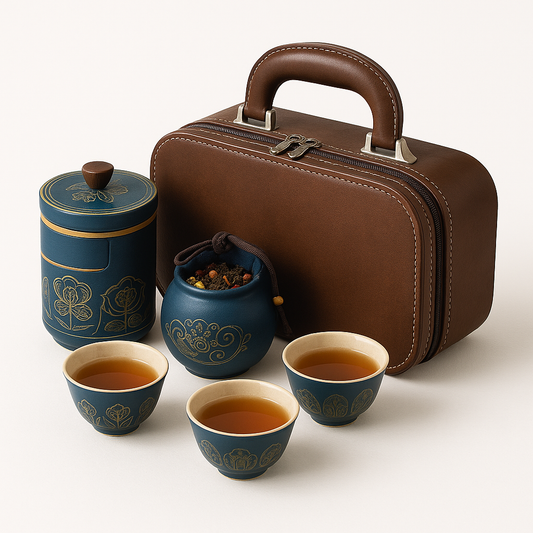 Luxury Portable Ceramic Tea Set with Leather Travel Case – Traditional Gongfu Style - Limited Edition Blendit