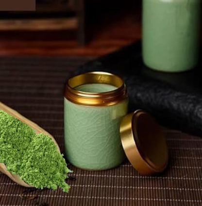 Ceramic Matcha Storage Jar – 100ml | Leaf-Textured Design