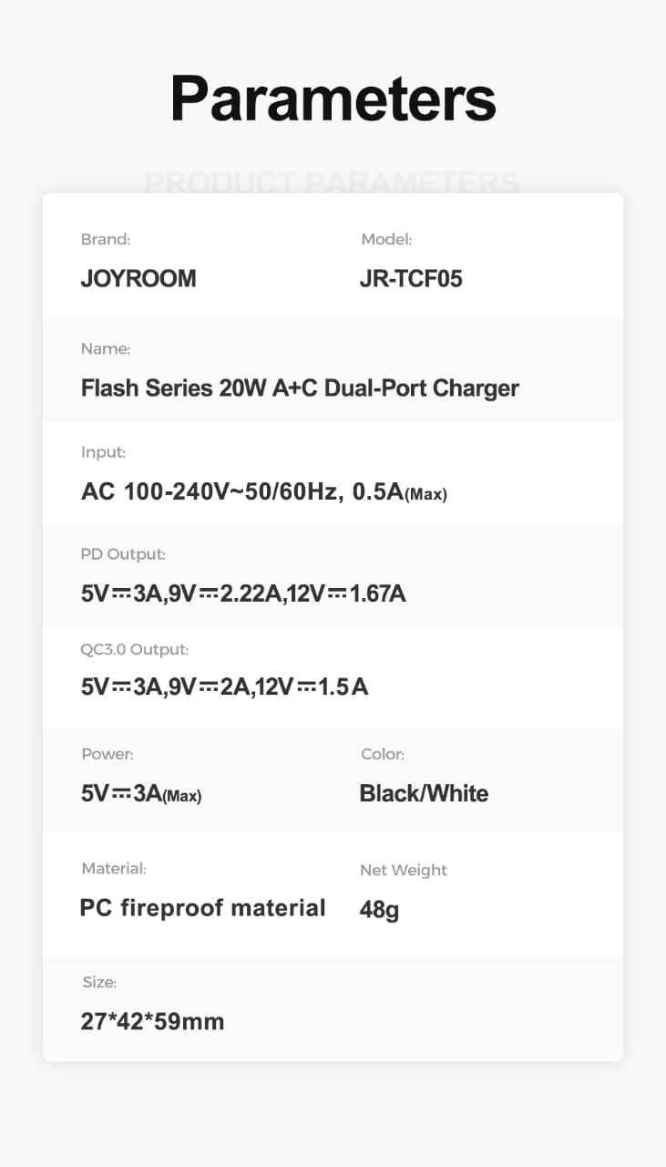 Blender Fast Charging Adapter.        JOYROOM original Flash Series 20w A+C  Dual-Port charger